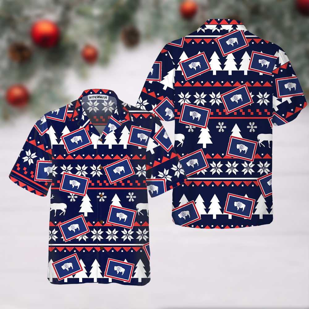 Lune London | Wyoming Ugly Christmas Hawaiian Shirt, Wyoming State Christmas Shirt for Men