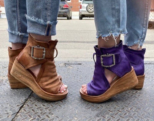 Amarae | Offene High Top Sandalen mit Keilabsatz und Schnalle für Damen