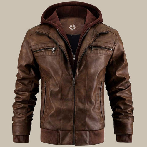 Amarae | Urban street jacket in faux leather with removable hood - Trendy transition jacket for everyday life and leisure