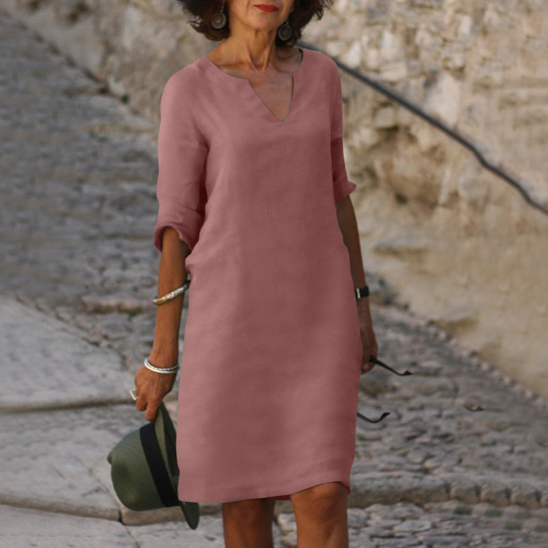 Lune London | Loose Fit Half Sleeve Short Dress Linen Dress