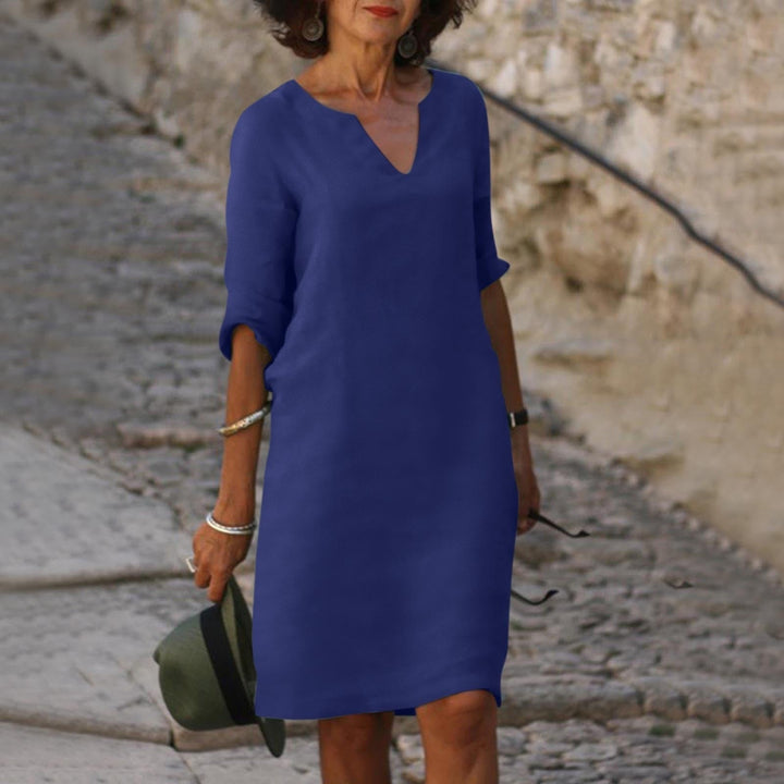 Lune London | Loose Fit Half Sleeve Short Dress Linen Dress