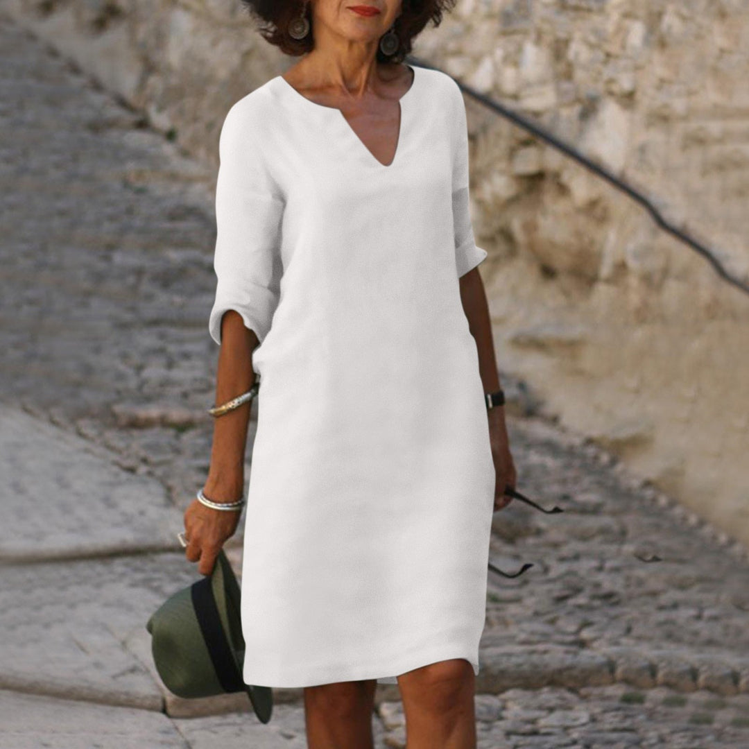Lune London | Loose Fit Half Sleeve Short Dress Linen Dress