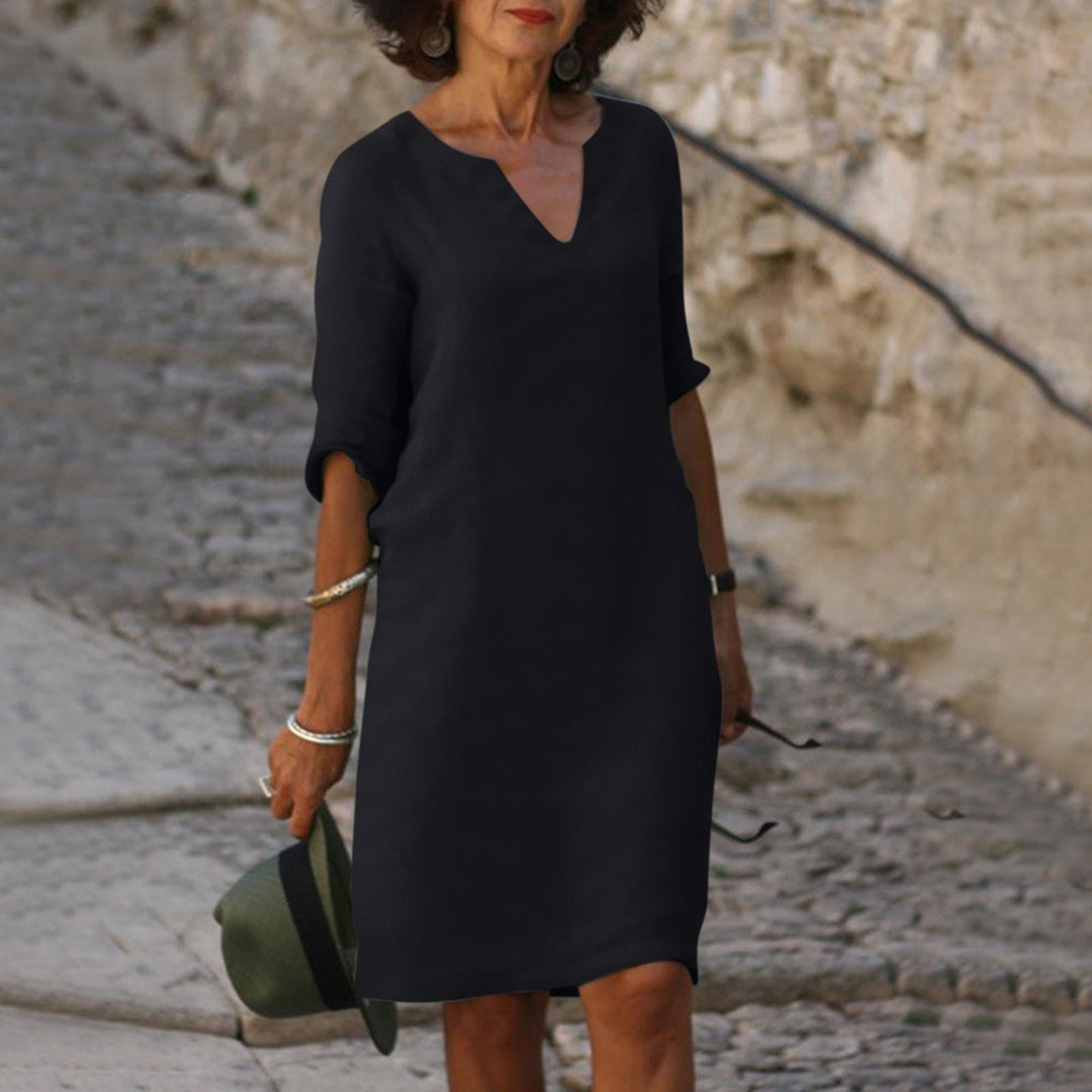 Lune London | Loose Fit Half Sleeve Short Dress Linen Dress