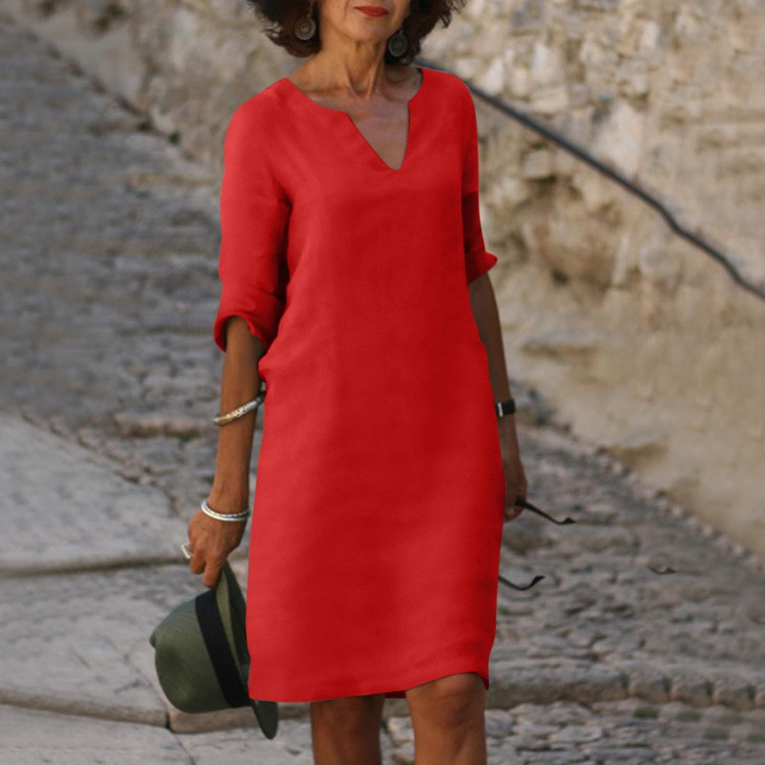 Lune London | Loose Fit Half Sleeve Short Dress Linen Dress