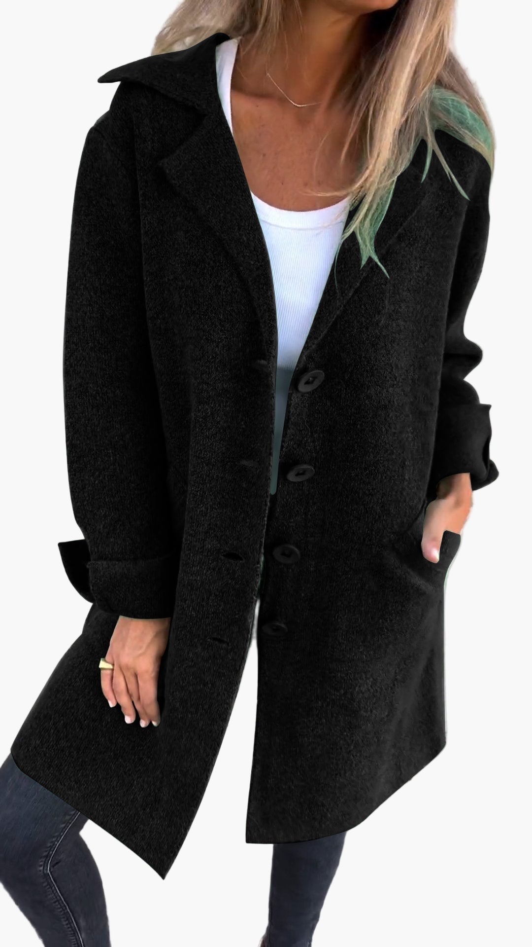Amarae | Elegant Lapel Coat - Long trench coat for daily wear and the office