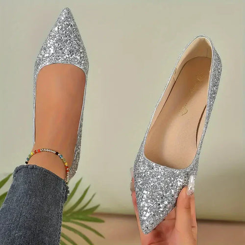 Amarae | Glitter Shoes with Low Heel Comfortable and Stable
