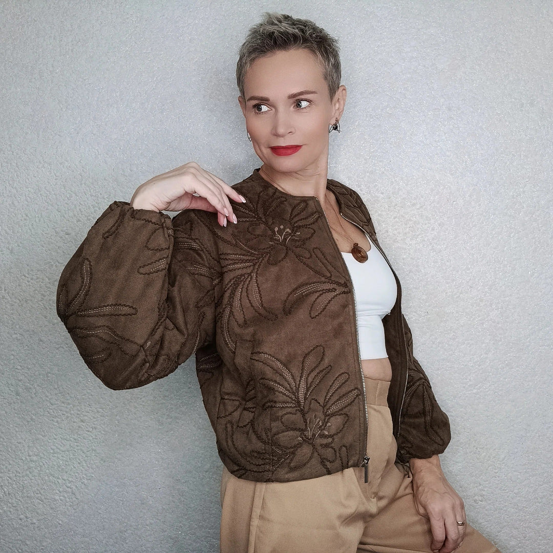 Amarae | Bomber jacket with suede texture and embroidery