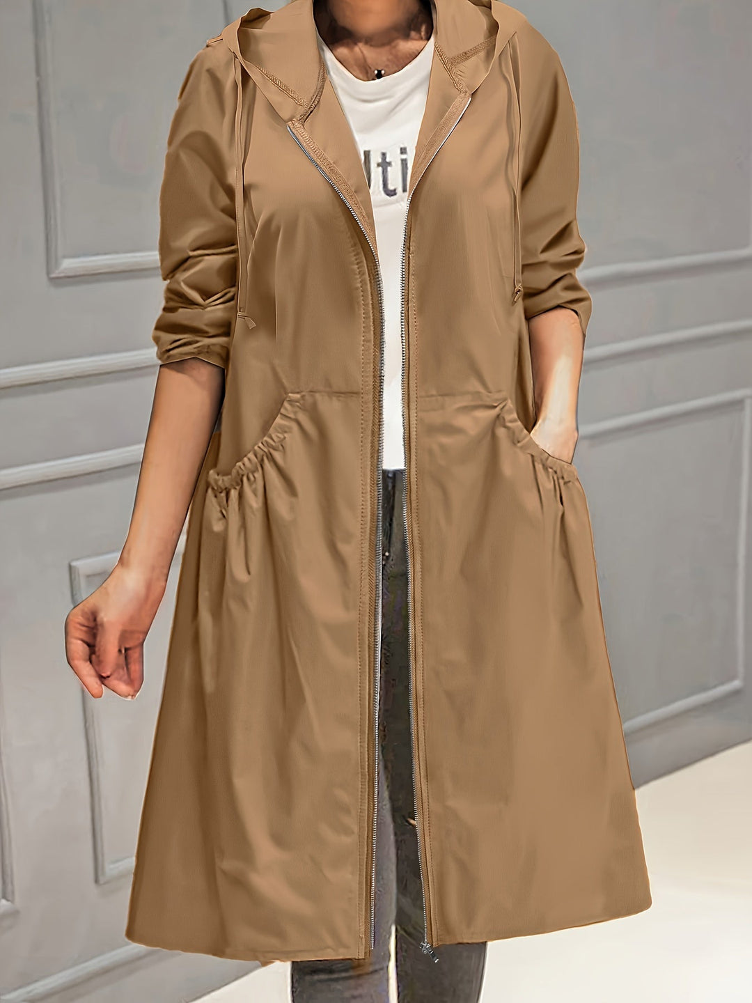 Lune London | Women's Casual Long Jacket with Hood and Zipper