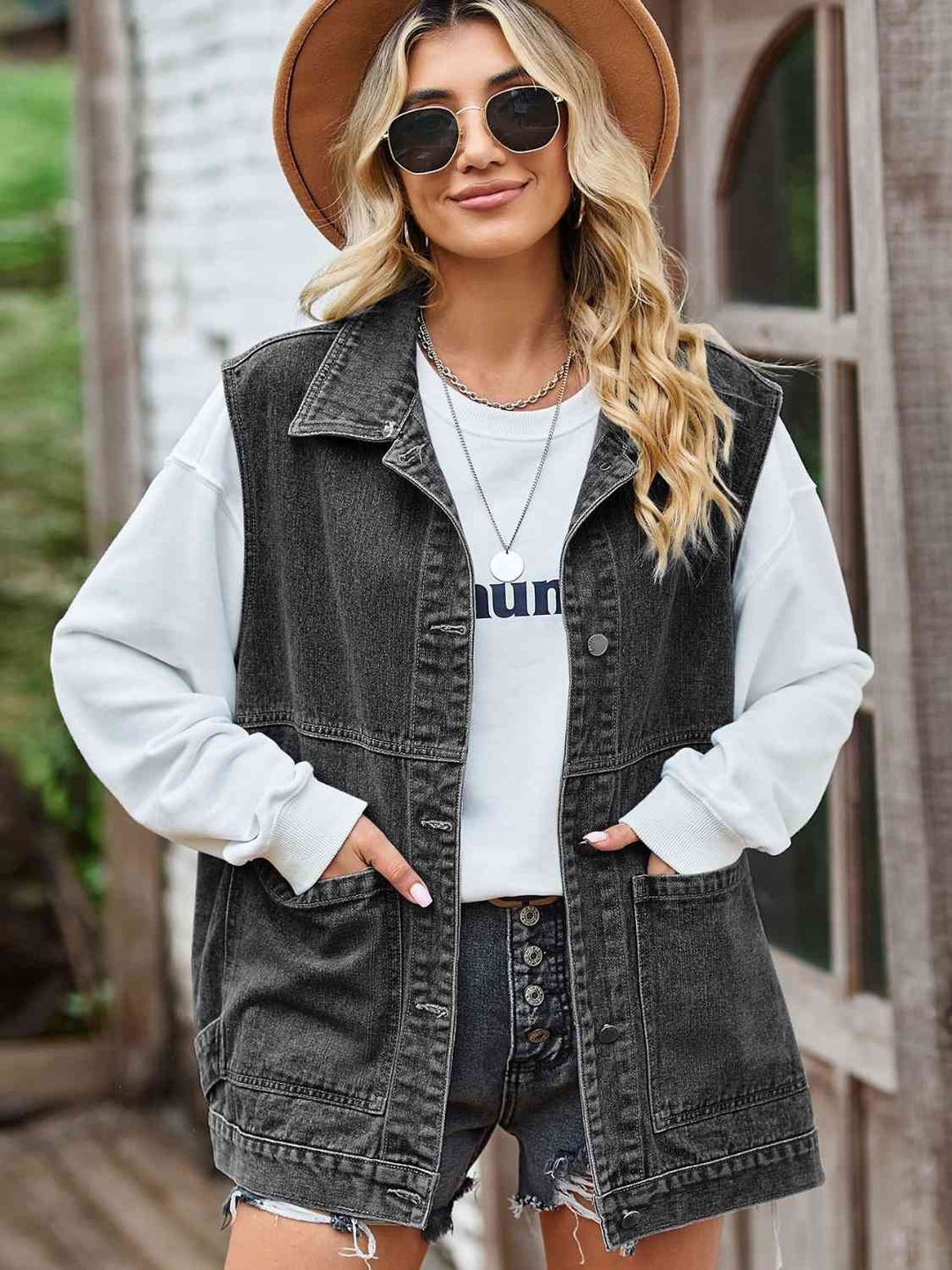 Amarae | Button-Front Sleeveless Denim Jacket