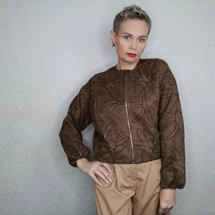 Amarae | Bomber jacket with suede texture and embroidery