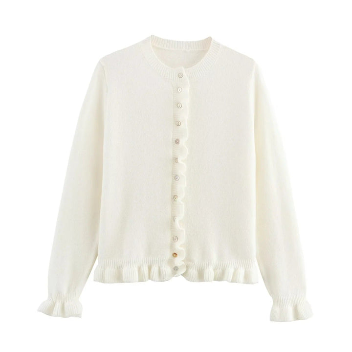 Lune London | Ruffled women's cardigan with buttons, chic layered top