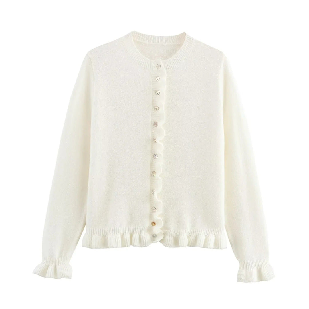 Lune London | Ruffled women's cardigan with buttons, chic layered top