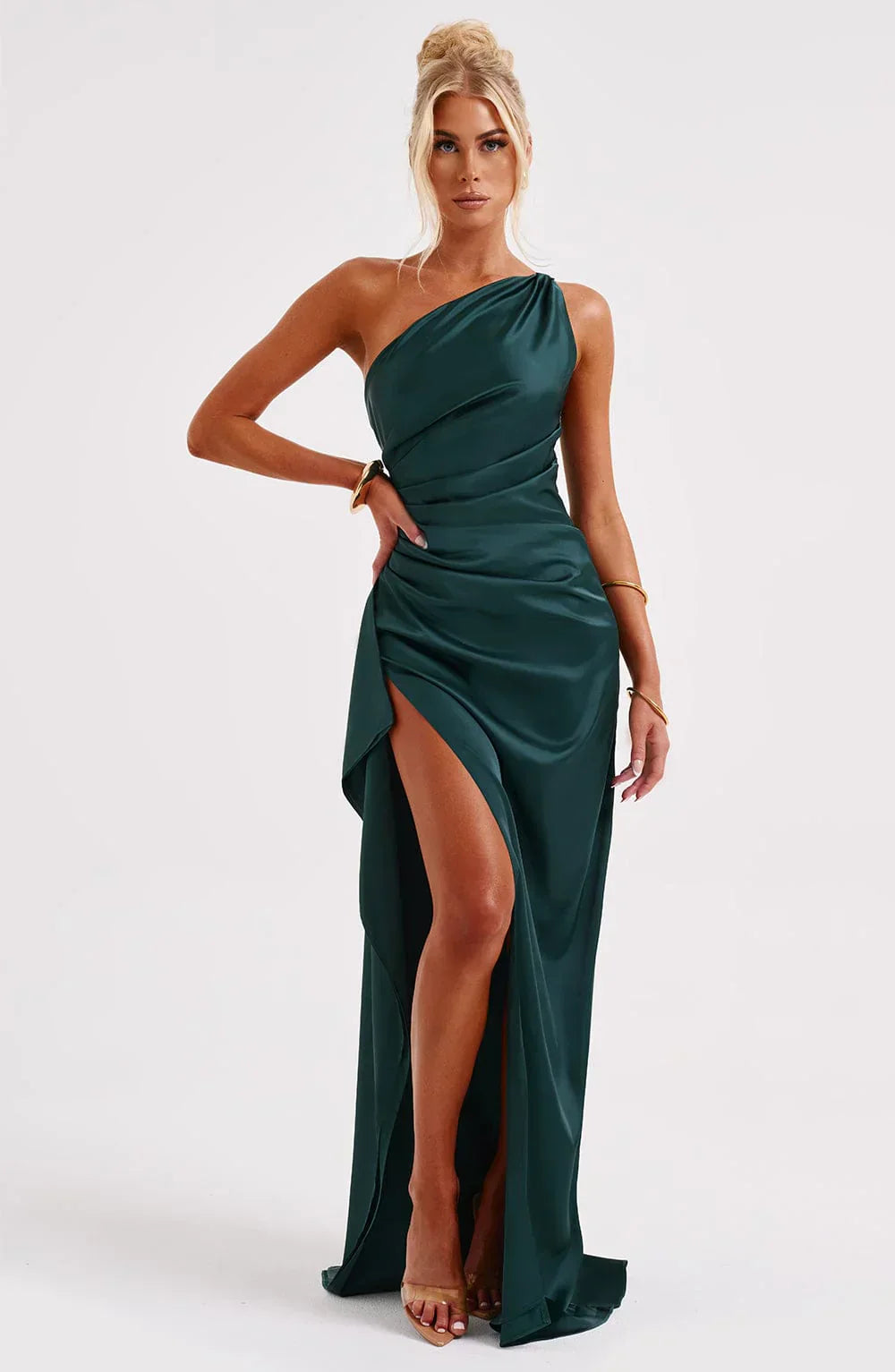 Lune London | one-shoulder satin split dress