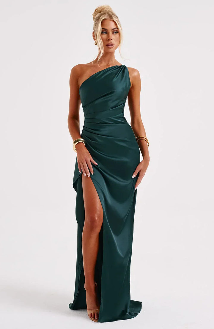 Lune London | one-shoulder satin split dress