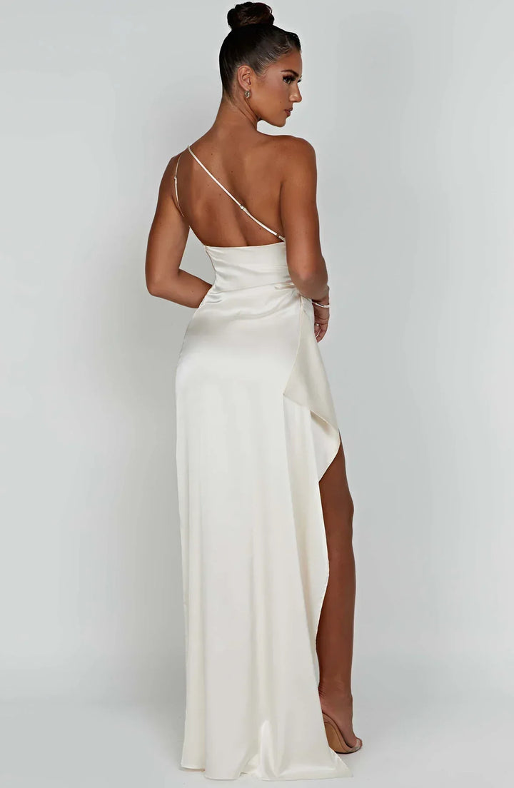 Lune London | one-shoulder satin split dress