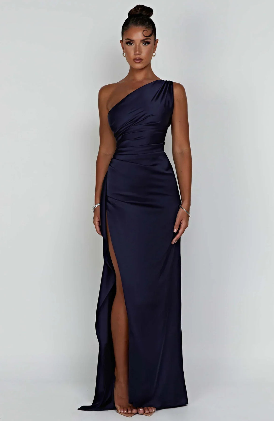 Lune London | one-shoulder satin split dress