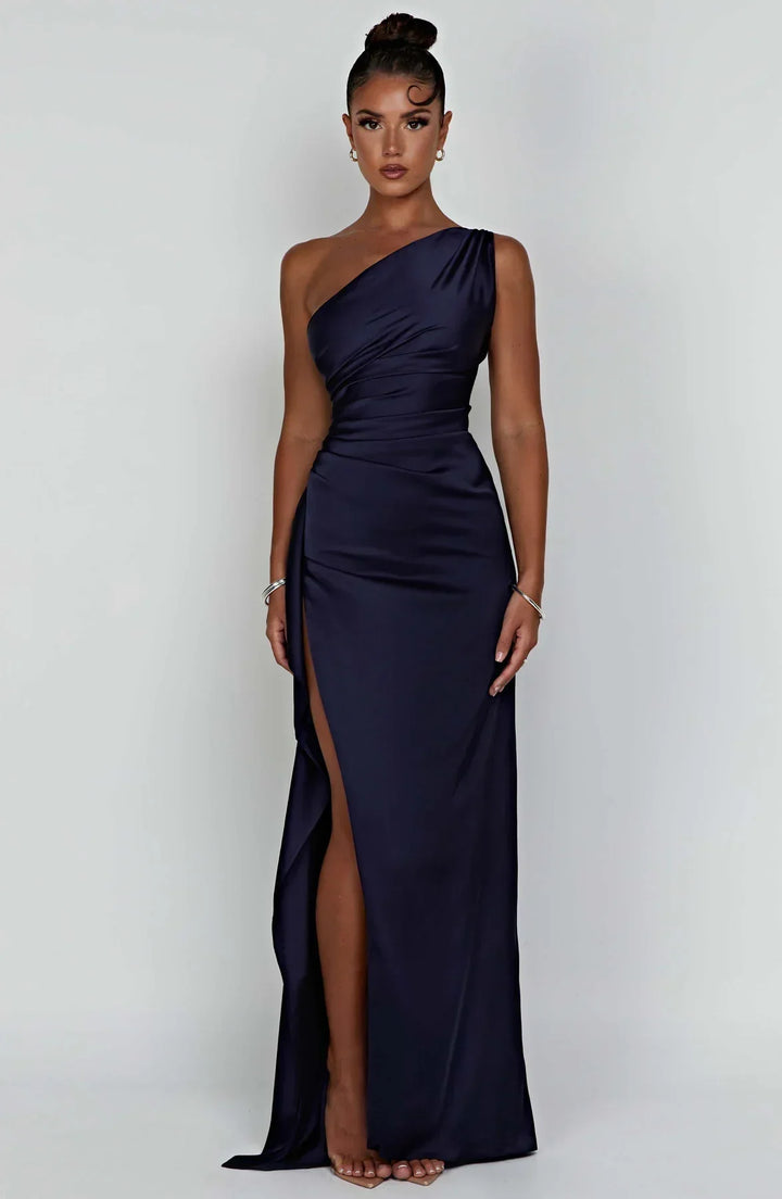 Lune London | one-shoulder satin split dress