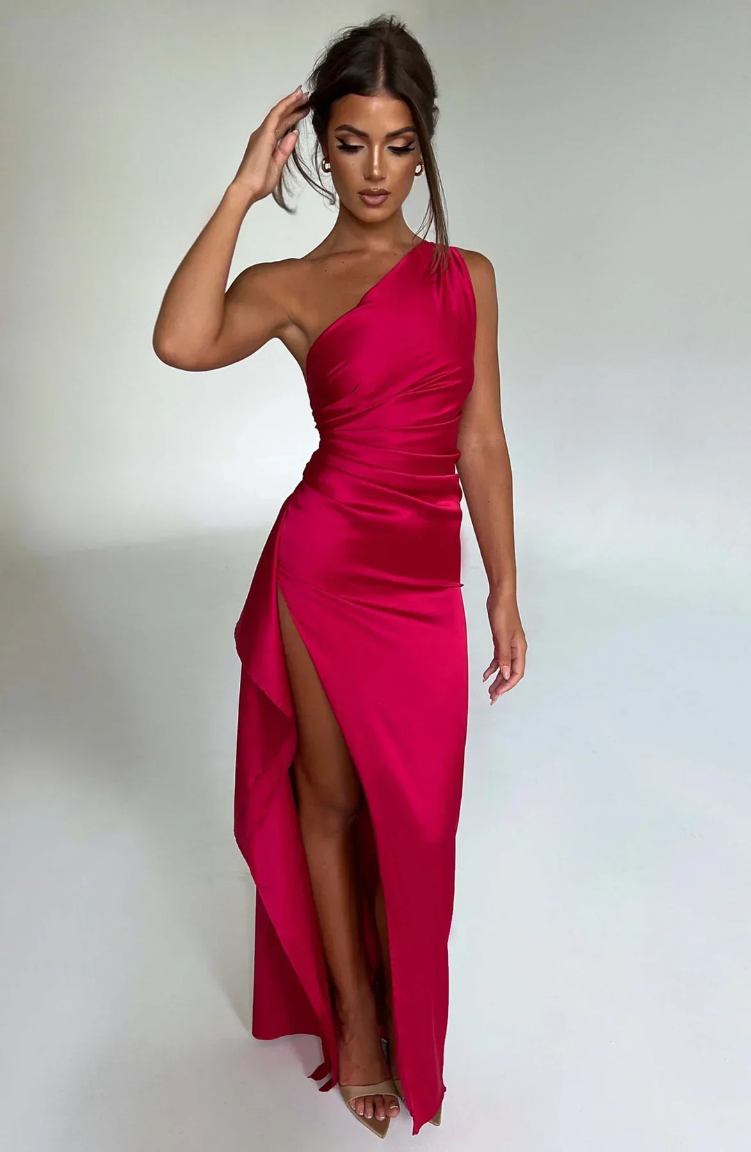 Lune London | one-shoulder satin split dress
