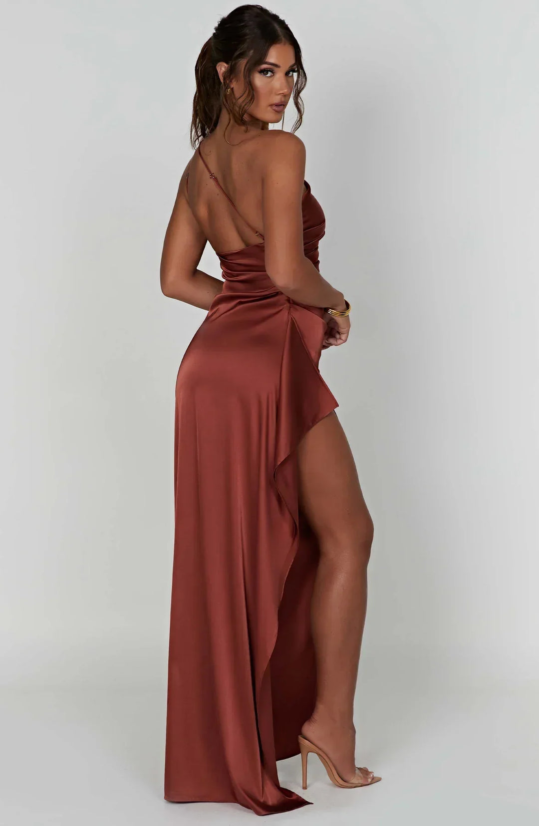 Lune London | one-shoulder satin split dress
