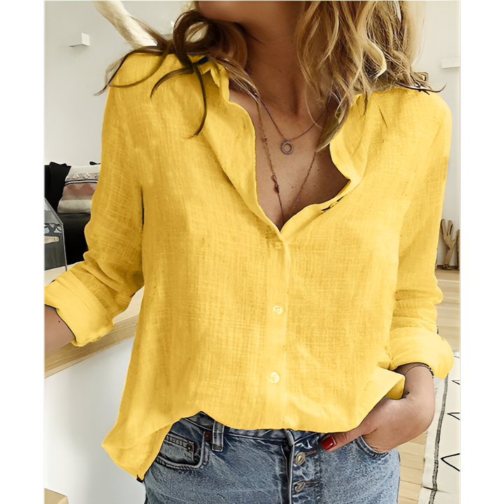 Amarae | Classic linen blouse with button placket for women