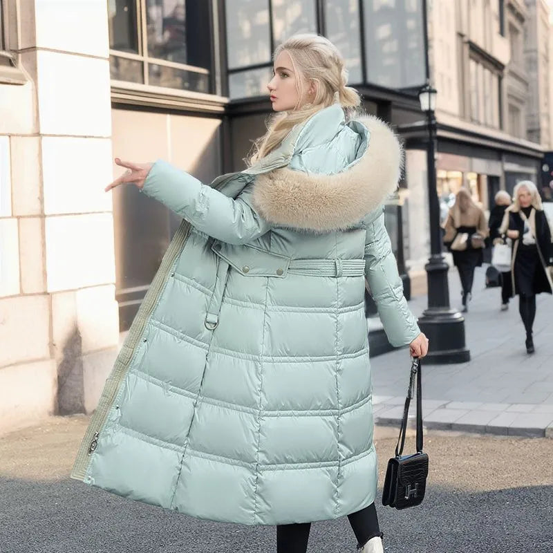 Lune London | Women's Long Winter Coat with Fur Hood and Belt