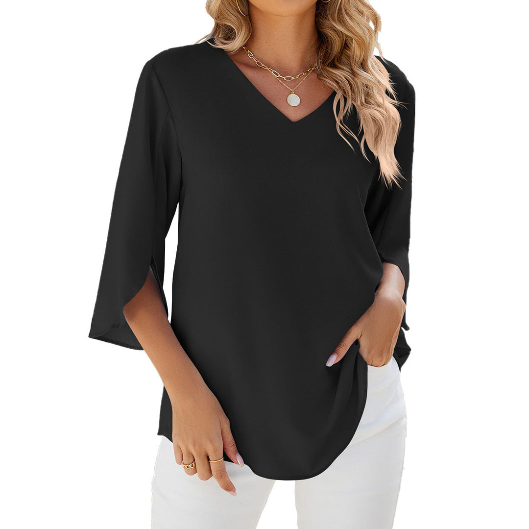 Amarae | Loose Chiffon Blouse Top with V-Neck