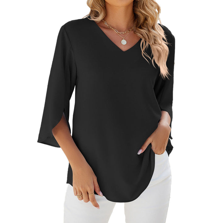 Amarae | Loose Chiffon Blouse Top with V-Neck