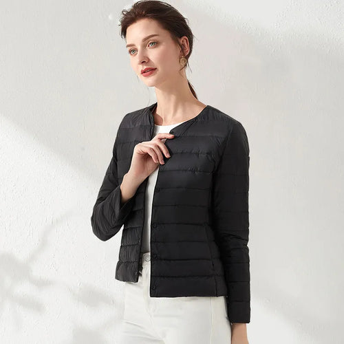 Amarae | Lightweight, Collarless, Slimming Down Jacket for Women