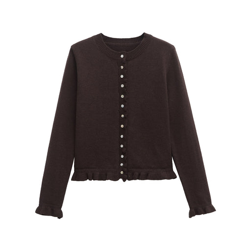 Amarae | Ruffled women's cardigan with buttons, chic layered top