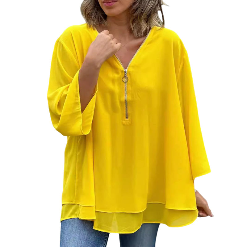 Lune London | Chiffon Zipper Top with V-Neck