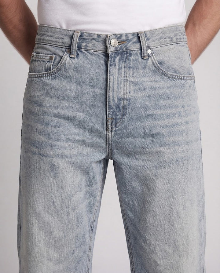 Men's Wide Cut Jeans with High Waist and Vintage Wash Amarae