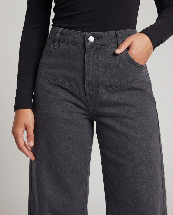 Ladies Ultra Wide Denim Palazzo Jeans with Comfort Waistband and Soft Hem Amarae
