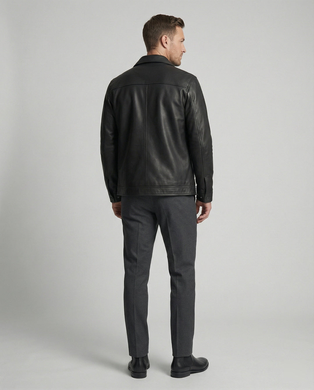 Men's Classic Faux Leather Jacket with Pockets