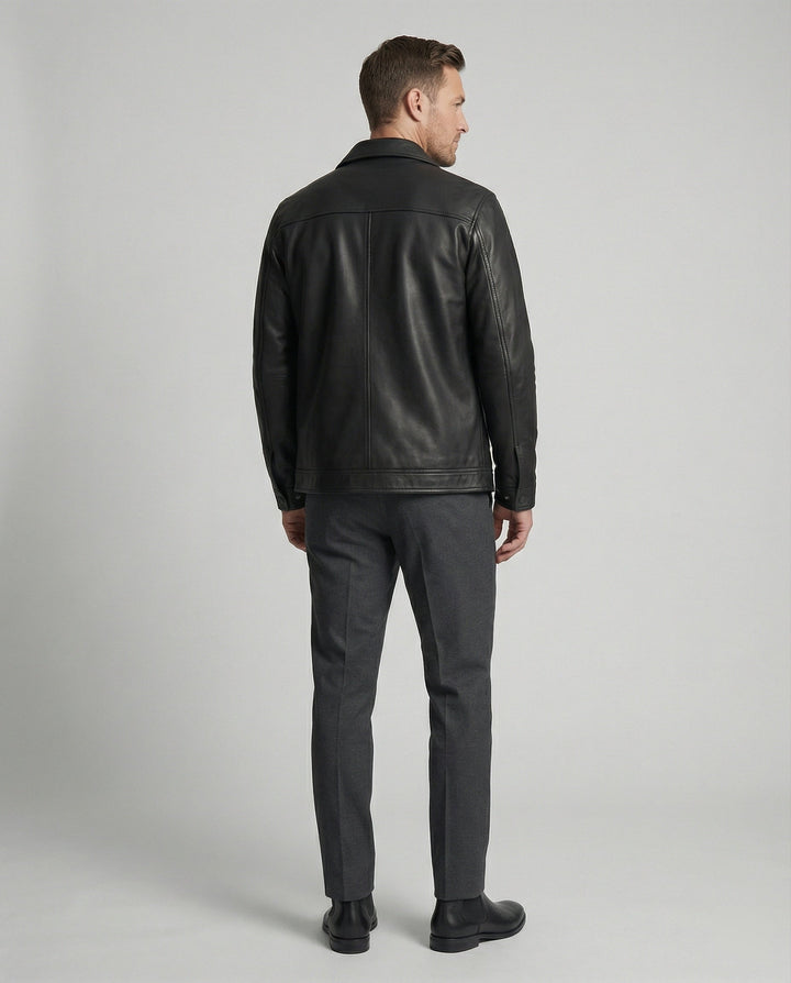 Men's Classic Faux Leather Jacket with Pockets