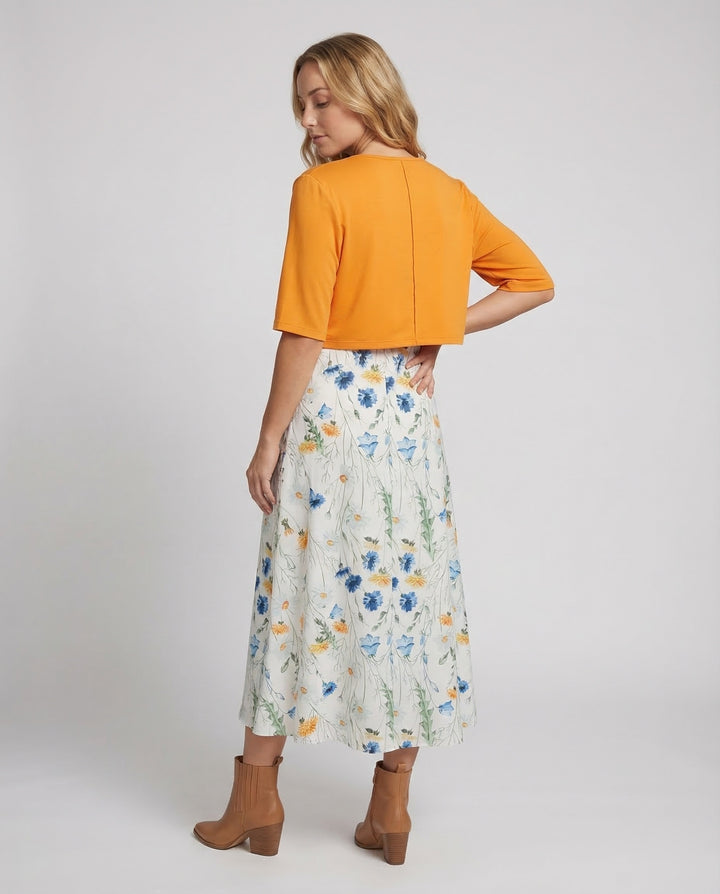 Women’s Elegant Floral Two-Piece Dress Set with Crop Top & Round Neck | Lune London