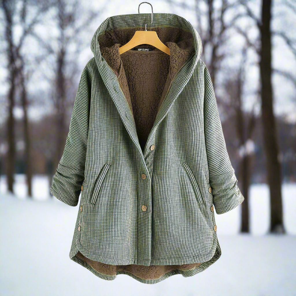 Lune London | Wool coat - braid pattern - hood & button closure - lined & warm