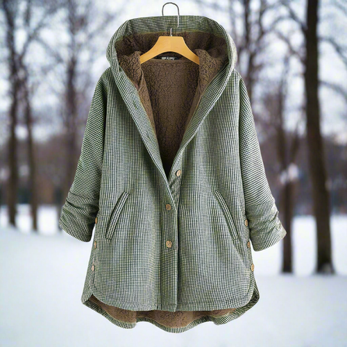 Amarae | Wool coat - braid pattern - hood & button closure - lined & warm