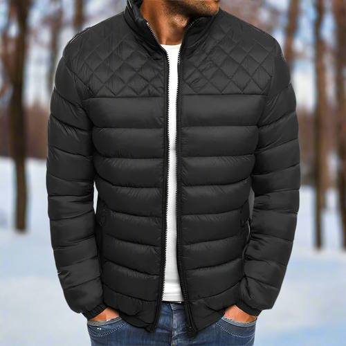 Amarae | Padded Jacket - High Collar Zipper Hip-Length Padded Jacket
