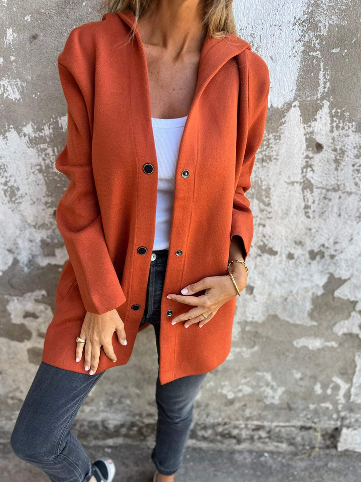 Amarae | Long Jacket - Wool Blend - Button Closure with Hood - Comfortable Fit