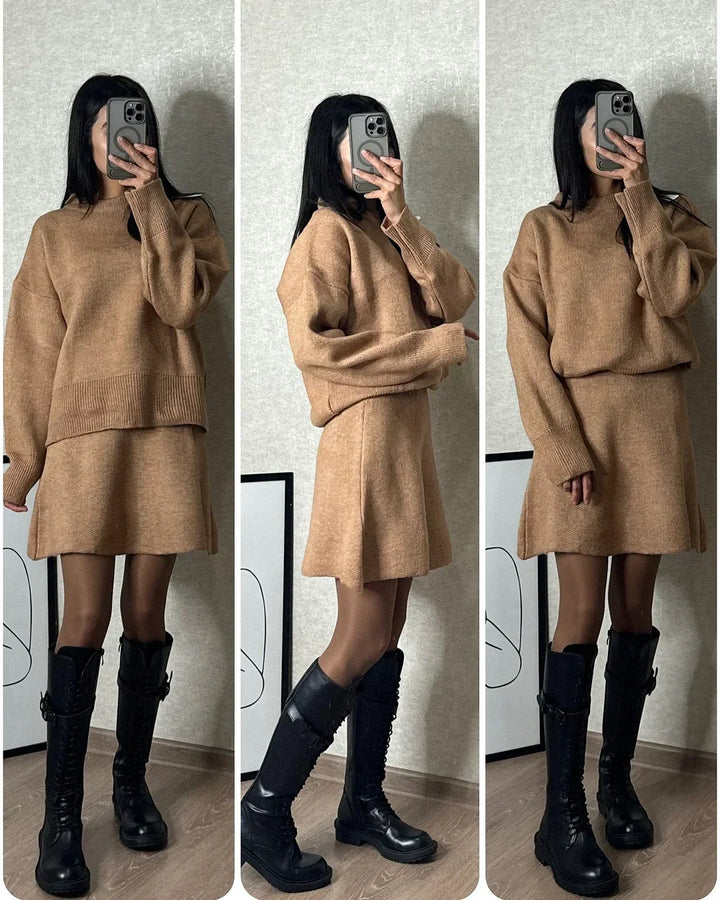 Amarae | Knitted Set - Oversized Sweater & Mini Skirt - Autumn Outfit