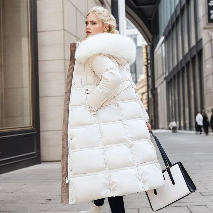 Lune London | Women's Long Winter Coat with Fur Hood and Belt