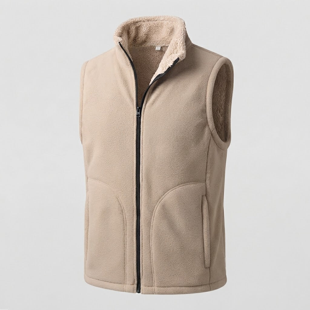 Men's Warm Thermal Fleece Vest with Sherpa Inner Lining, Stand Collar and Hidden Side Pockets Amarae