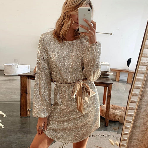 Amarae | Elegant sparkling beige dress for special occasions