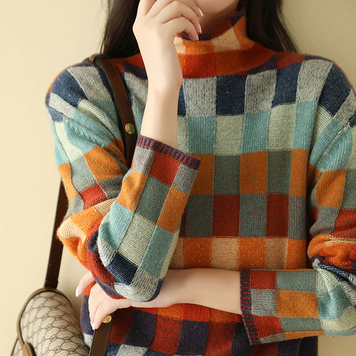 Amarae | Cozy colorblock plaid sweater for everyday style