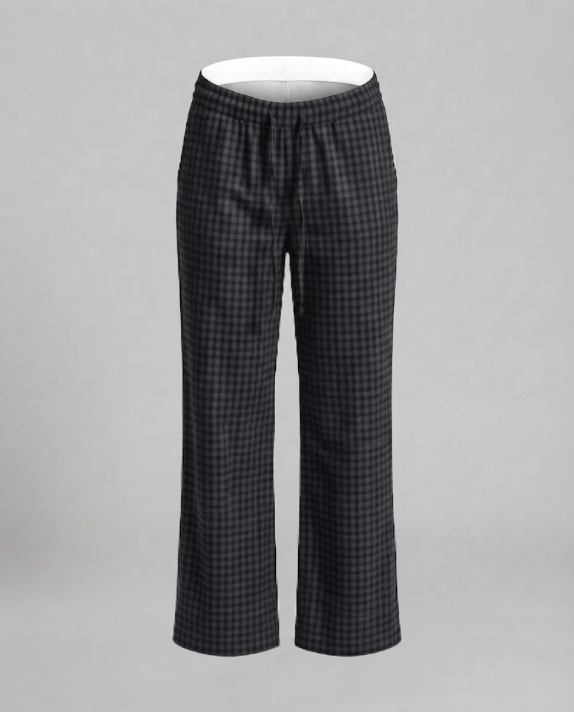 Ladies high-waisted wide check-pattern pants with drawstring and relaxed fit Amarae