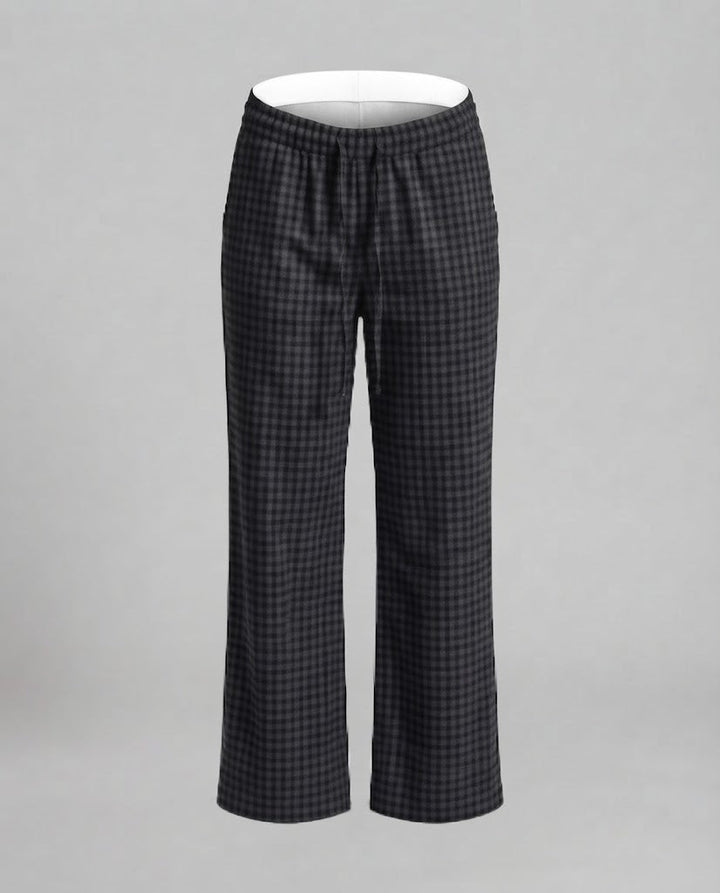 Ladies high-waisted wide check-pattern pants with drawstring and relaxed fit Amarae