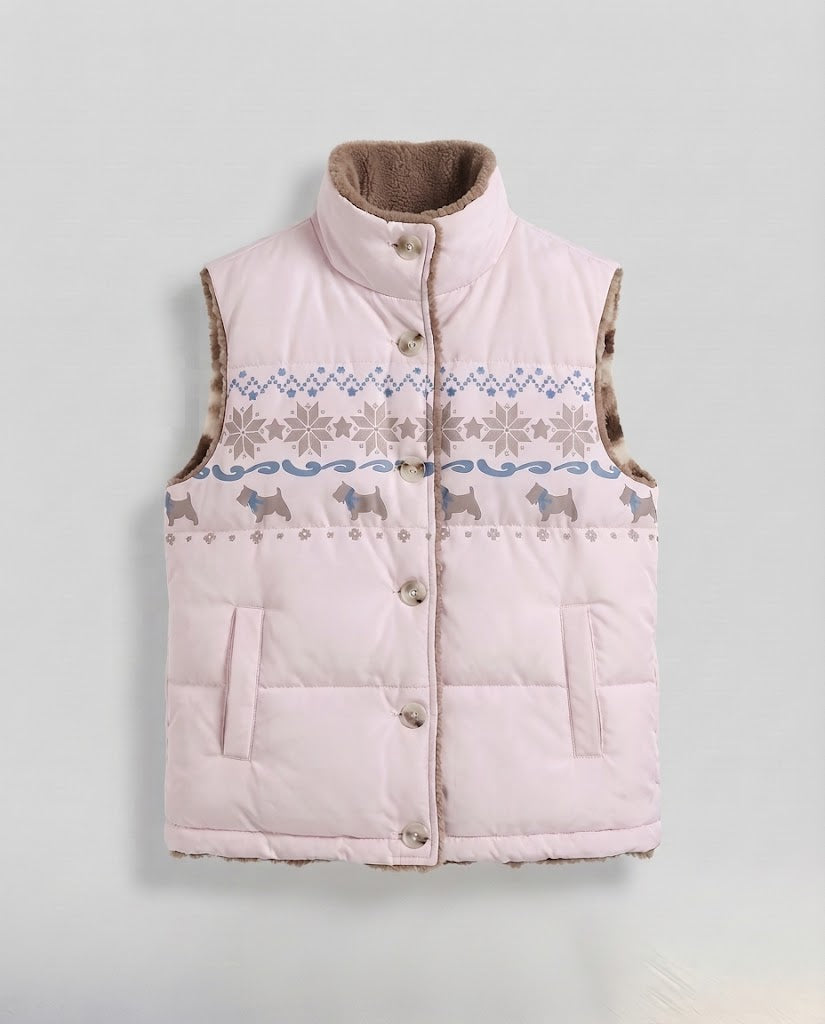 Women's Reversible Quilted Thermal Vest with Teddy Lining & Norwegian Pattern Amarae