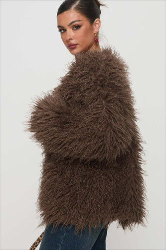 Amarae | Fluffy Brown Faux Fur Oversized Jacket