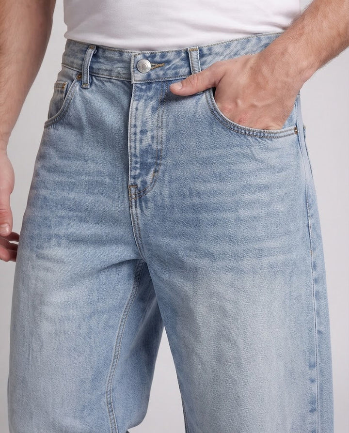 Men's Wide-Leg Vintage Denim Palazzo Jeans with Low Crotch and Used Fading Amarae