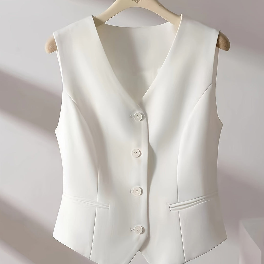 Lune London | Solid Color Sleeveless Vest with V-Neck and Button Closure